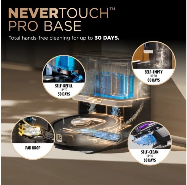 Shark ROBOT Vacuum Cleaner MOP Combo Power Detect NeverTouch Pro Base RV2820ZE
