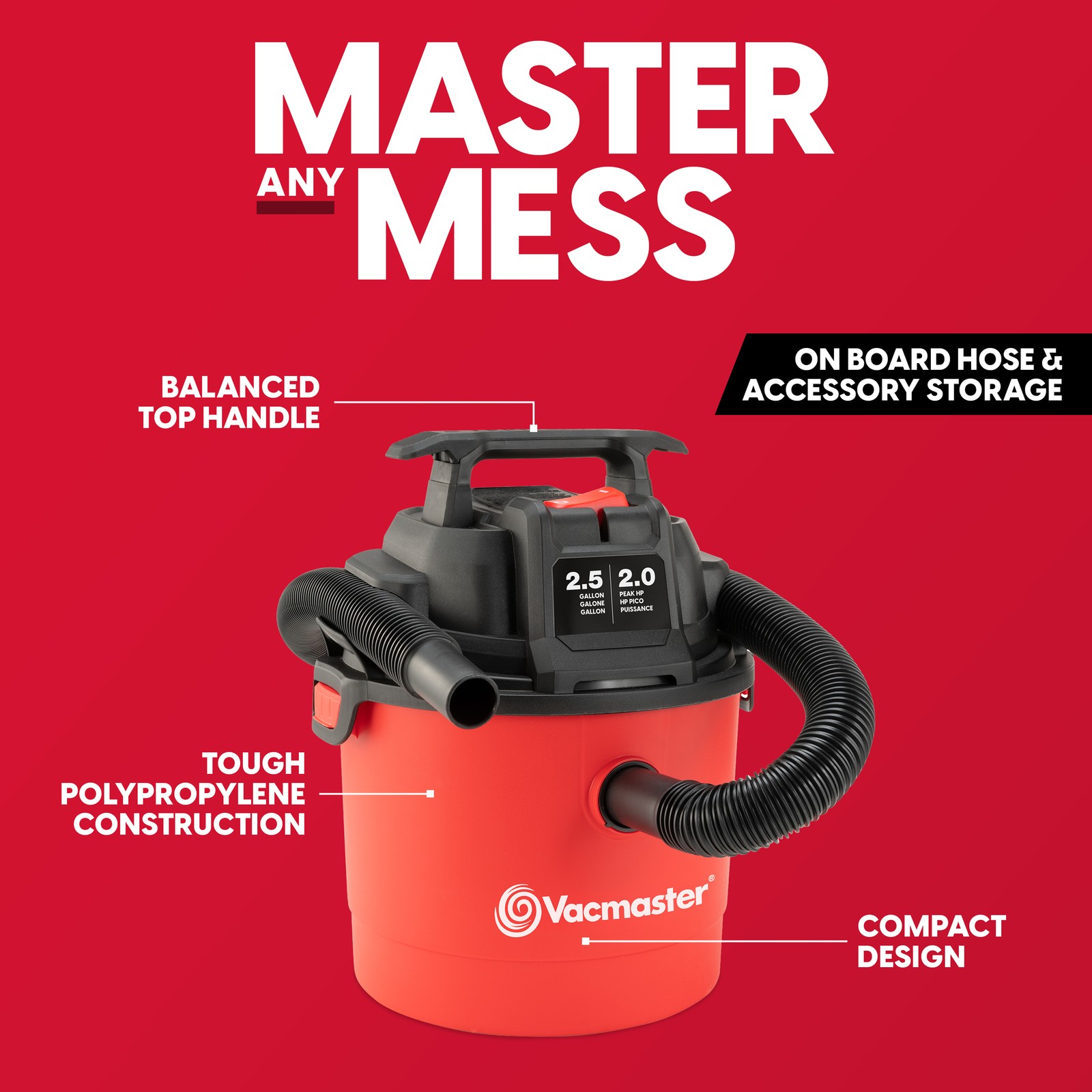 Vacmaster Wet/Dry Vacuum Cleaner, 2.5 Gallon 9kPa Wall Mount with Blower