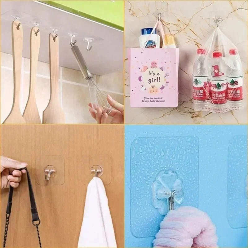 1-10Pcs Transparent Self Adhesive Wall Hooks Heavy Duty Wall Hook Hangers lot