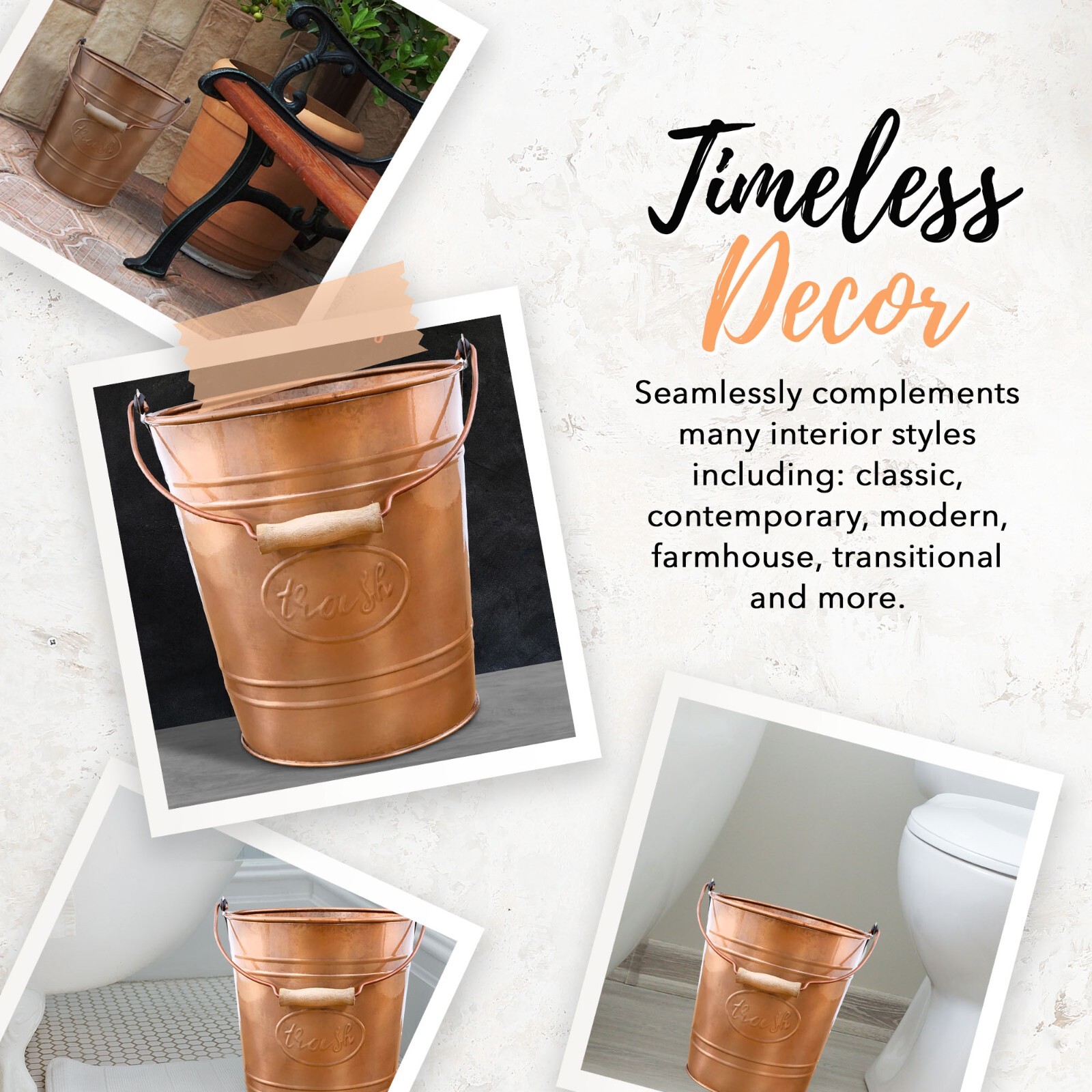 Autumn Alley Copper Tone Metal Farmhouse Trash Can | 7L, 2 Gallon Trash Can