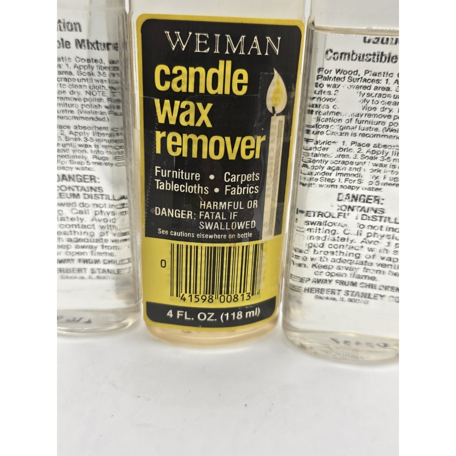 USED 3 Bottles Discountinued Vintage Weiman Candle Wax Remover 4 fl oz RARE