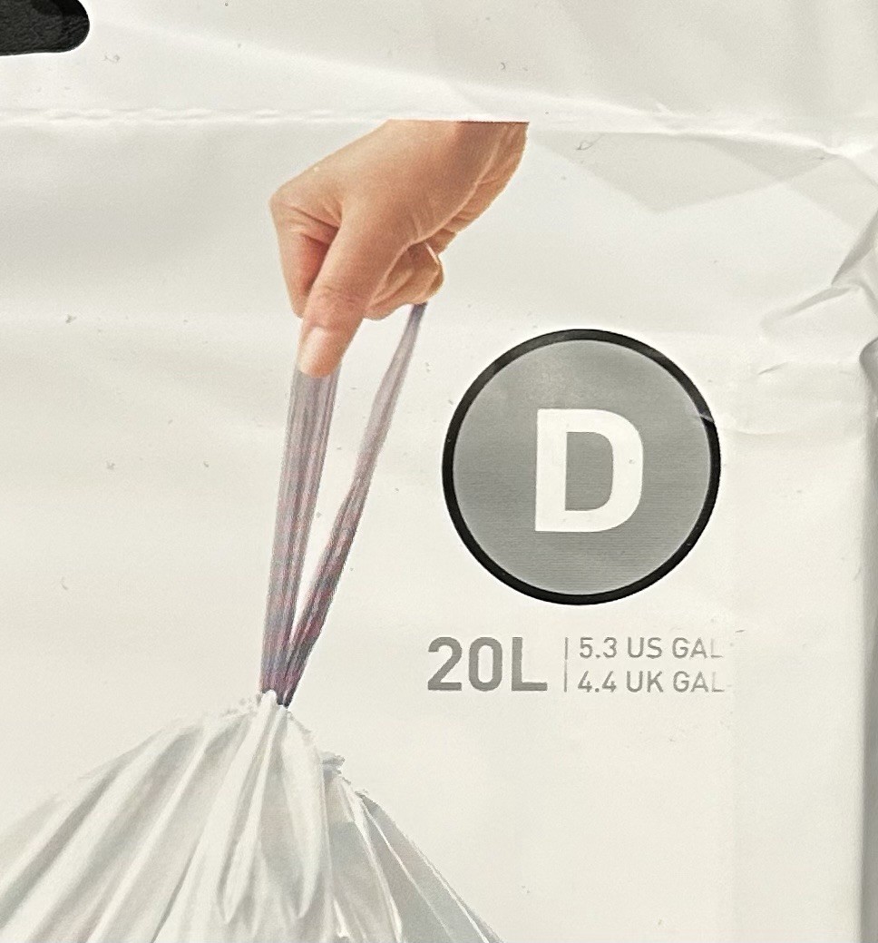 SIMPLEHUMAN Code D Custom Fit Kitchen Trash Bag Liners 60 Count (3 packs of 20)