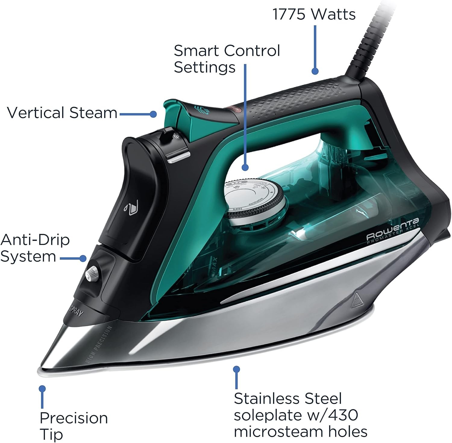 Pro Master Stainless Steel Soleplate Steam Iron for Clothes, Anti-Drip Protec…