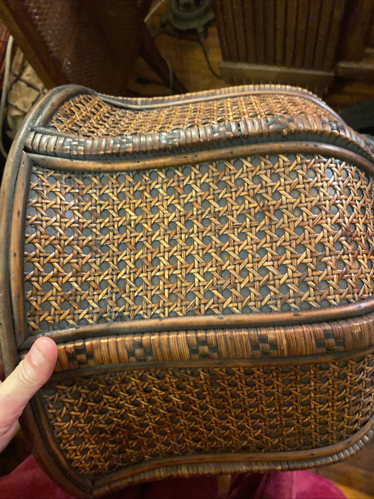 Chinese Tinalik Basket Storage Container Intricate Woven Rattan 31″ T 17″ D