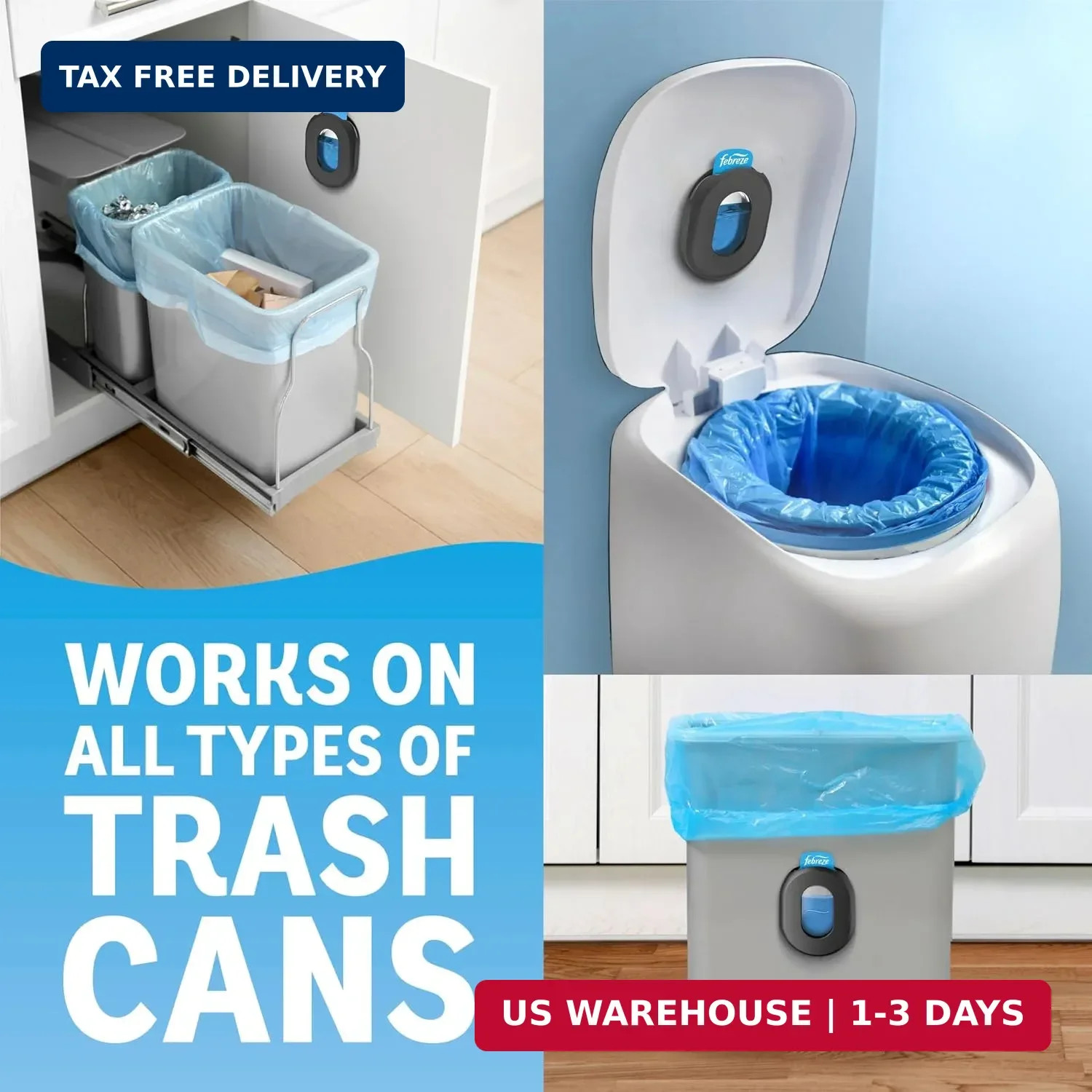 Febreze Trash Odor Fighter, Trash Can Air Freshener, Stick-On Deodorizer for Gar