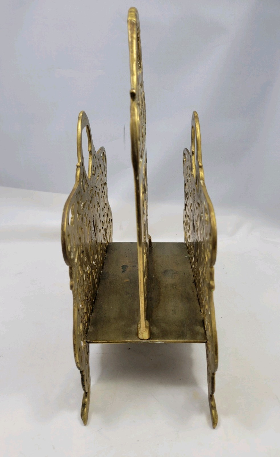 Ornate Vintage Filigree Solid Brass Magazine Book Mail Rack Holder Heavy