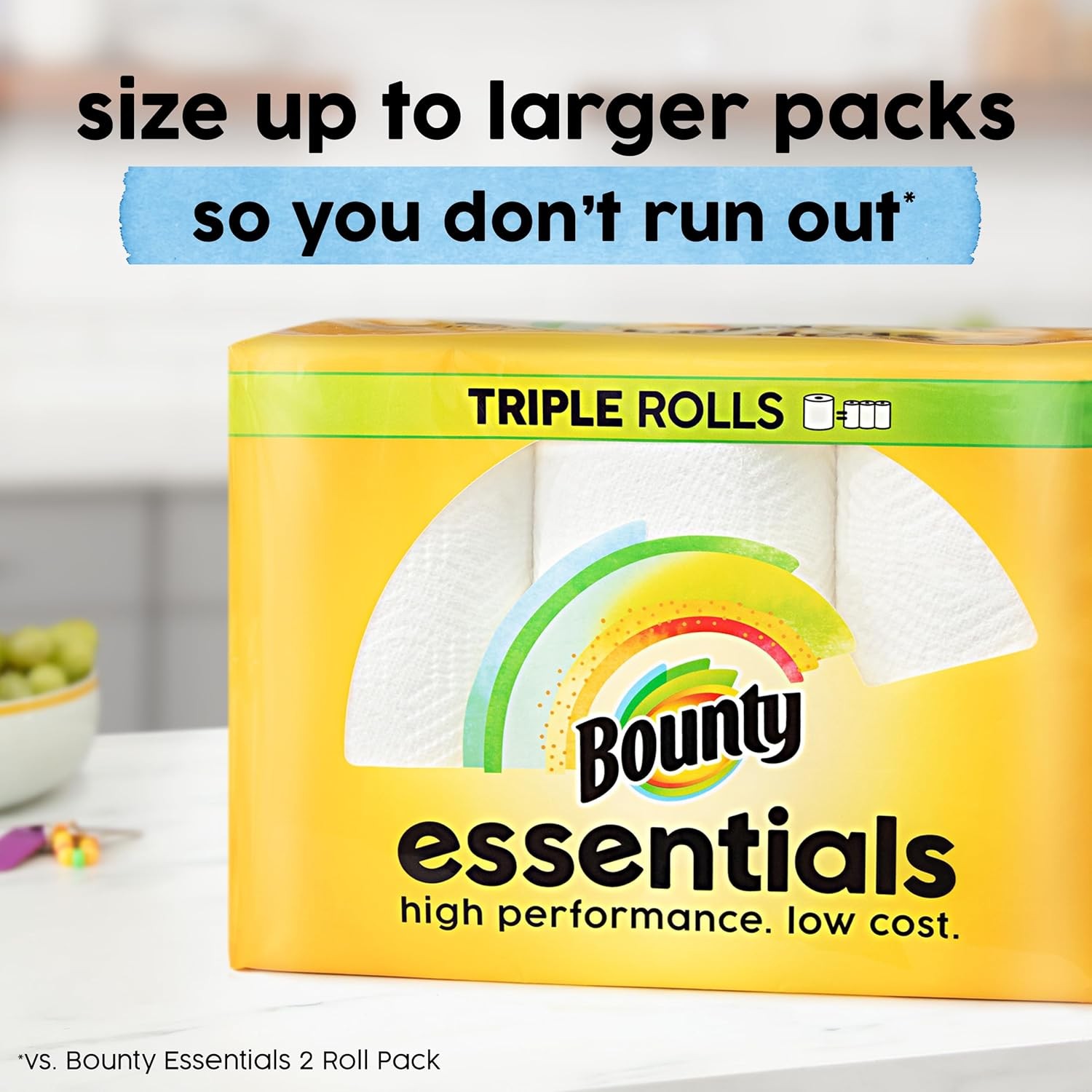 Bounty Essentials Select-A-Size Paper Towels, White, 2 Triple Rolls = 6 Regular