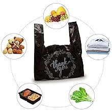 100PCS Black Thank You T-Shirt Bags Plastic Bulk Shopping Restaurant Bags 8.7 x