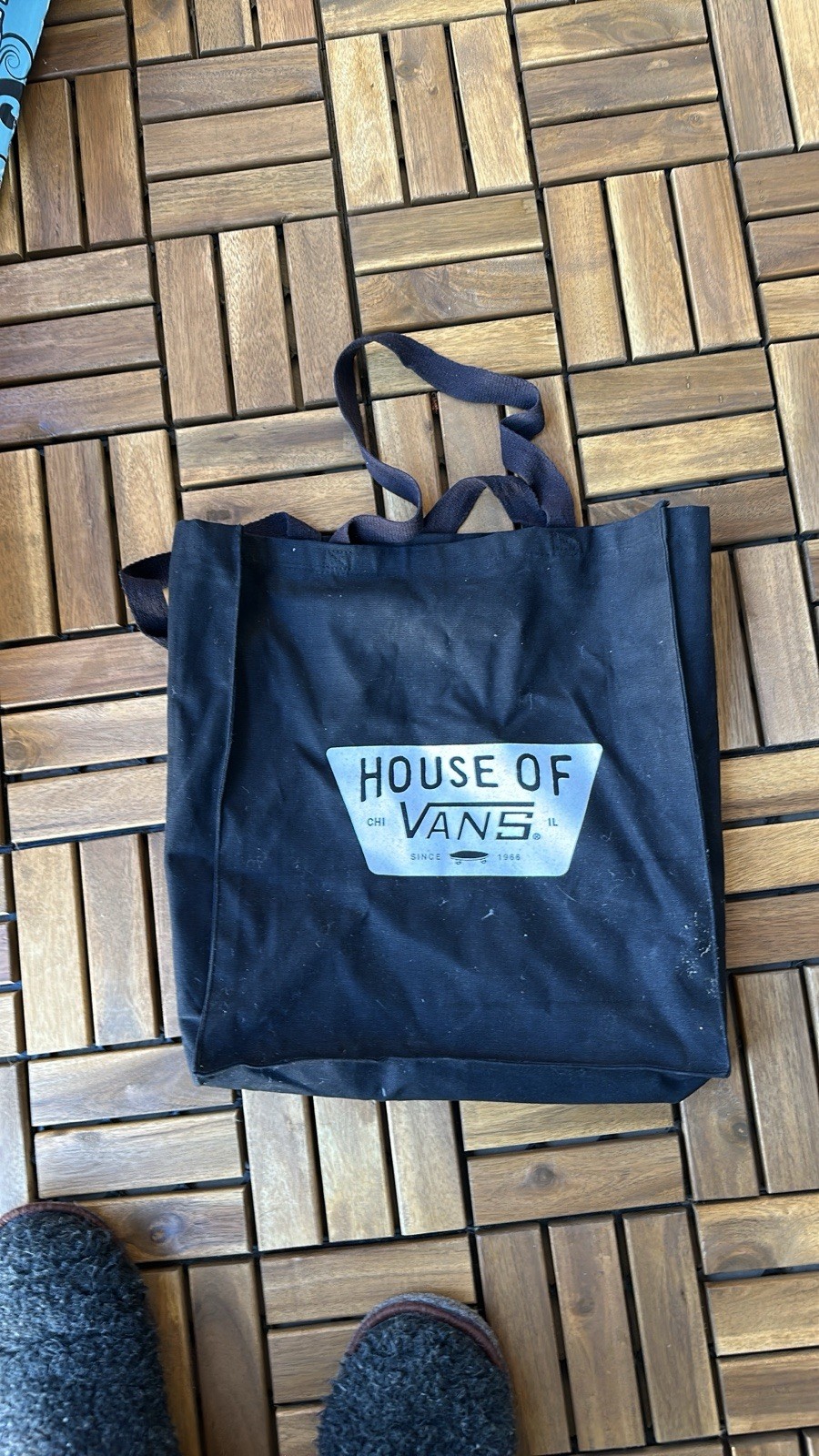 VANS Black Canvas Foldable Tote Bag All-Over Pattern Reusable Shopping Bag