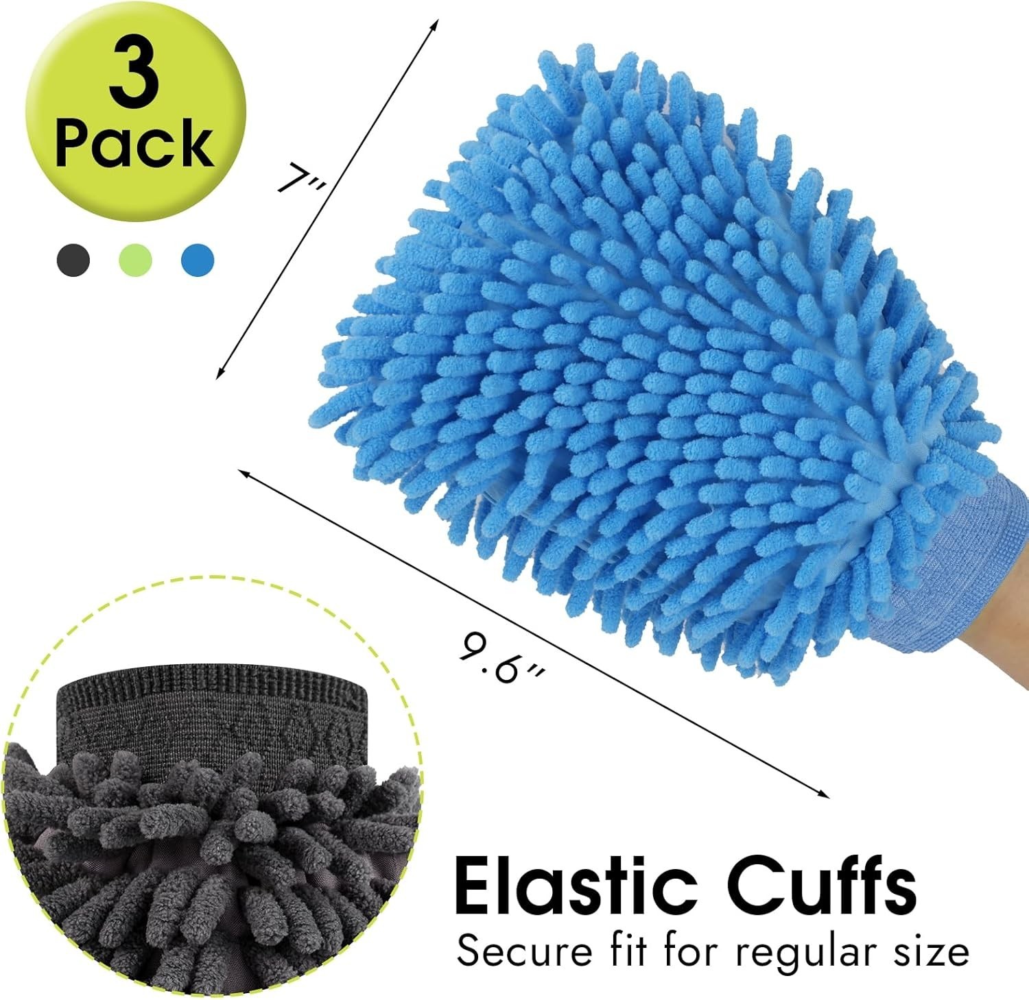 3 Pack Microfiber Car Wash Gloves Highly Absorbent Scratch Free Wash Mitts
