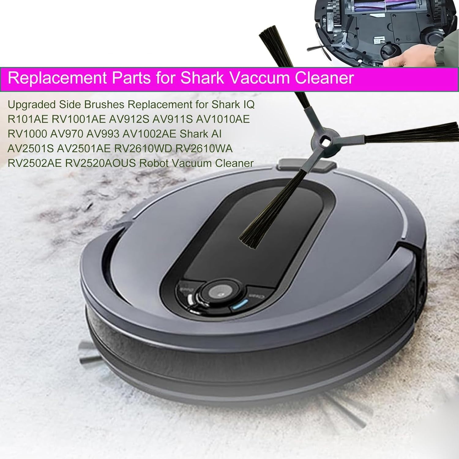 8PCS 3-Arm Side Brushe for Shark Robot Vacuum RV2820ZEUS, RV2800YSCA, RV2810YSCA