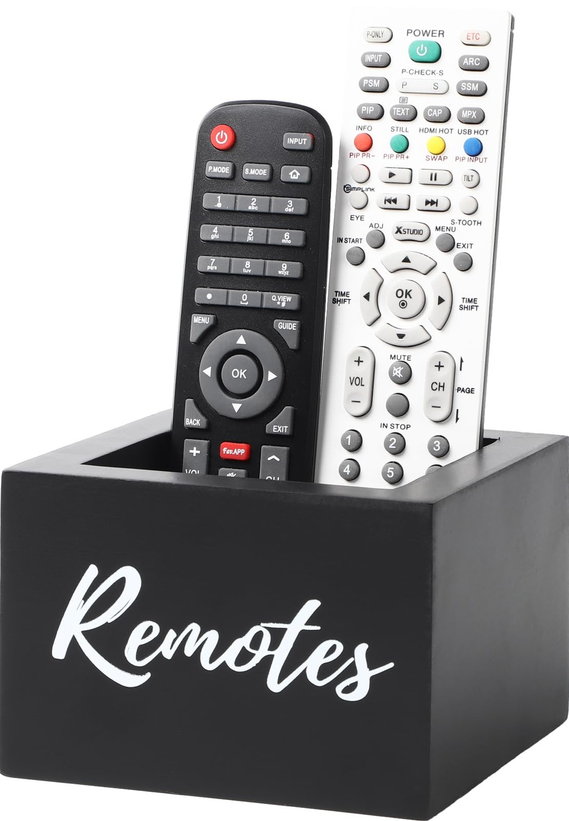 Black Wooden TV Remote Control Holder Desk Table Storage Organizer Caddy Box