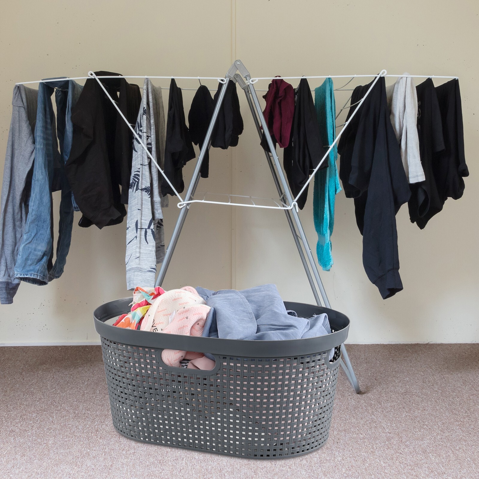 Idotry 40L Large Laundry Basket Plastic Stacking Clothes Hamper (4 Packs ,Grey)