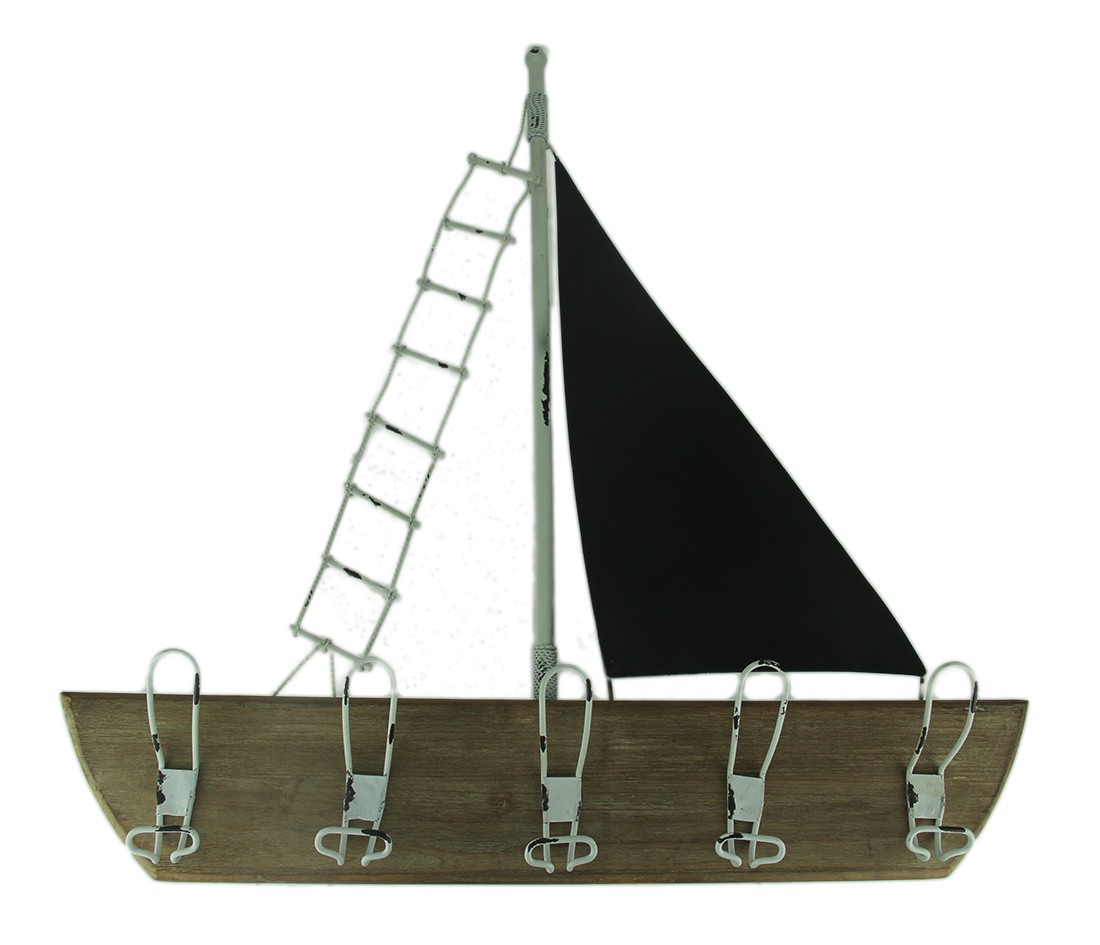 Scratch & Dent Black and White Sailboat Coastal Coat Rack Wall Hook Hanging