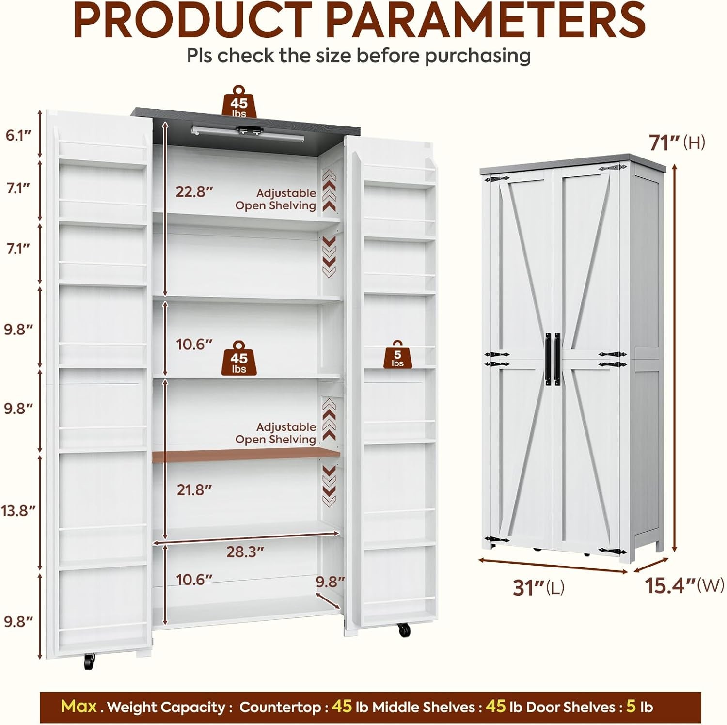 Craft Storage Cabinet with LED Lights​​ – 72″ Adjustable Shelves Sewing