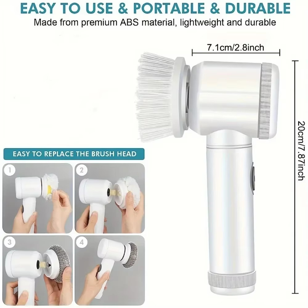 New Power Scrubber 5 Replaceable Brush Heads Electric Spin Scrubber Bathroom Cle