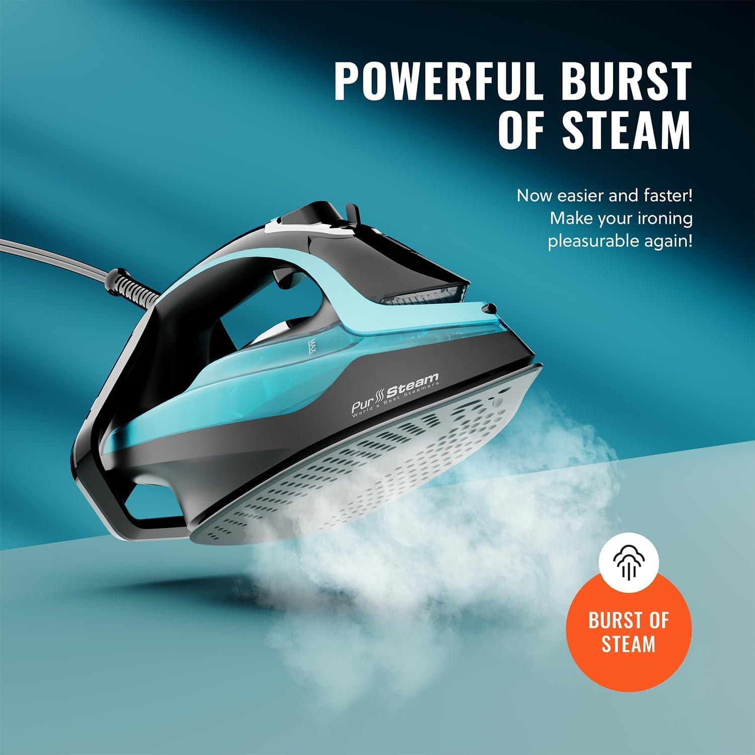 Pursteam Steamtech Steam Iron with LED Display, Ceramic Soleplate, 1750W | 1750W