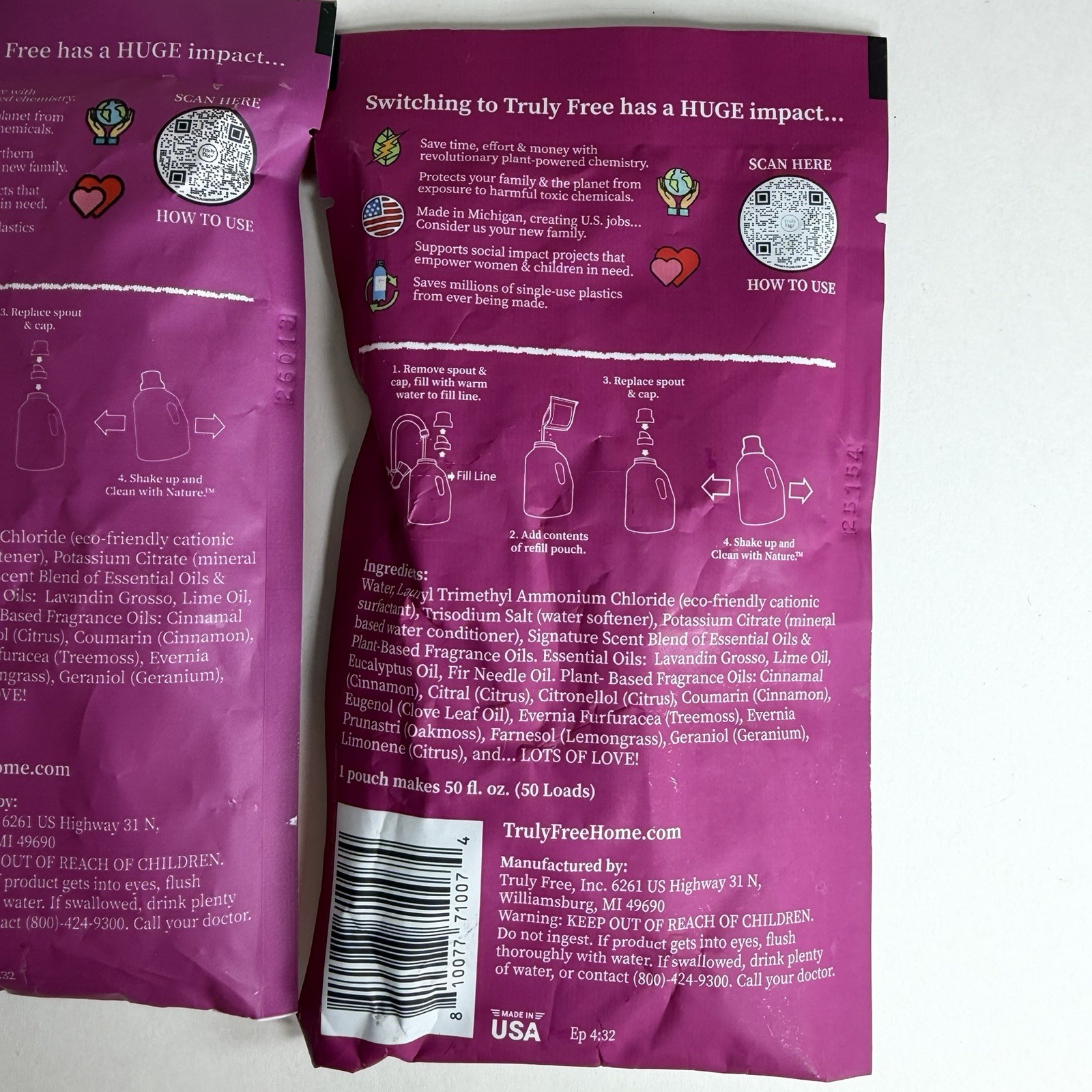Truly Free Non-Toxic Softening Rinse Refill 50 Loads Two Packs Concentrate Lot