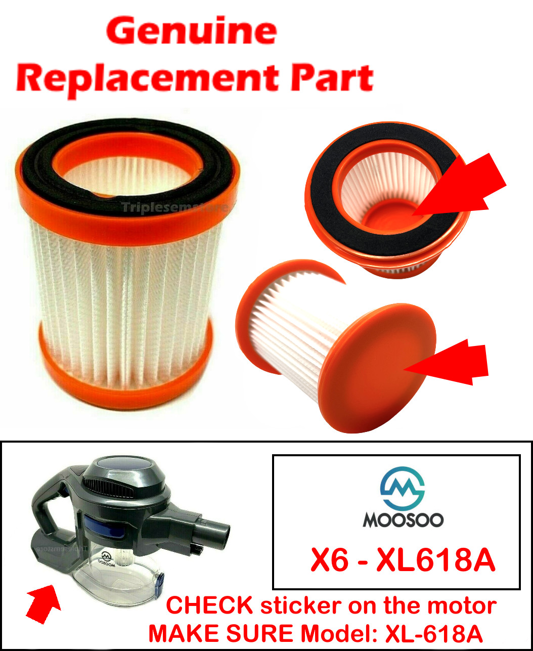 New Original Updated MOOSOO X6 XL-618A Cordless Stick Vacuum Cleaner HEPA Filter