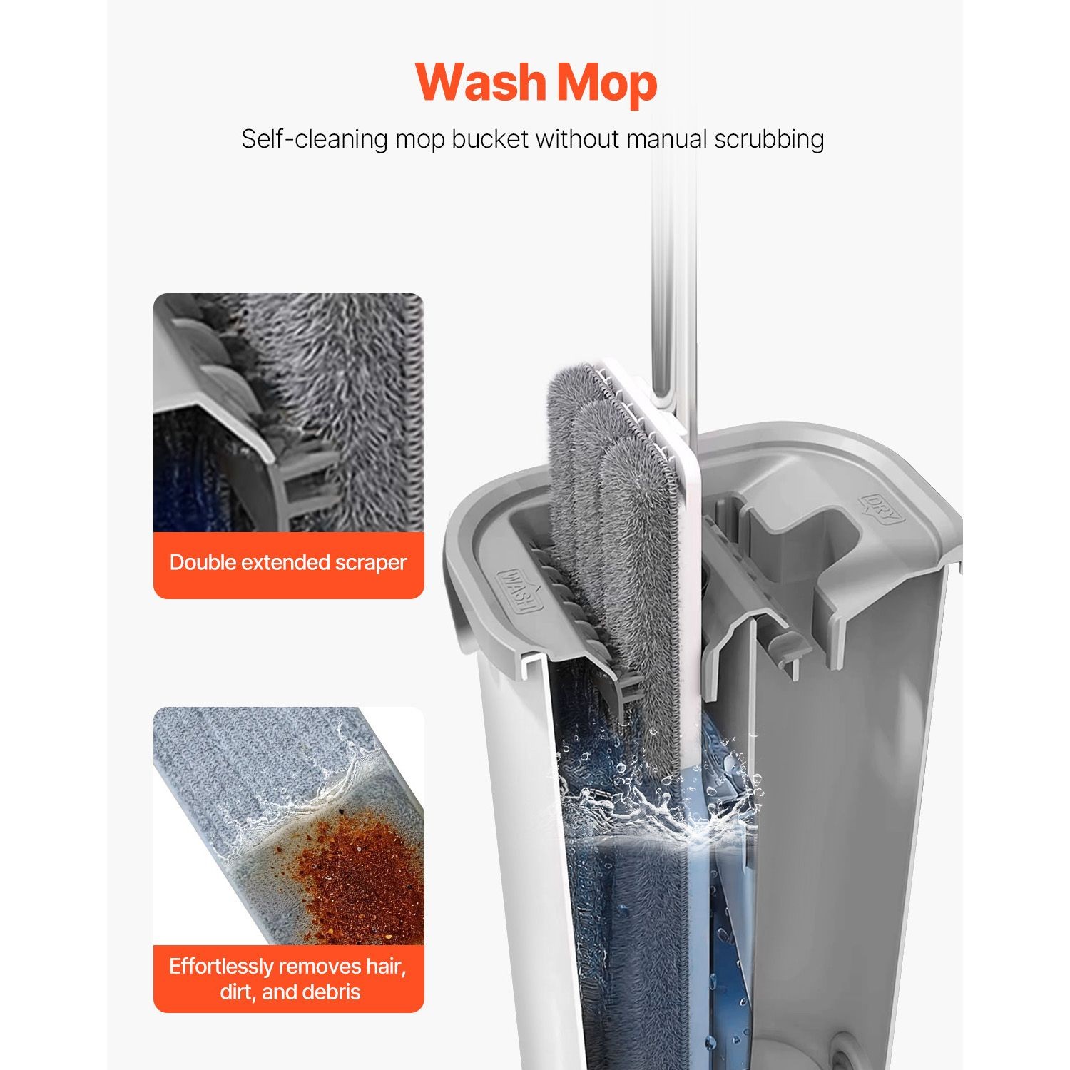 Mop and Bucket with Wringer Set, Wet & Dry Use, Flat Mop and Bucket System