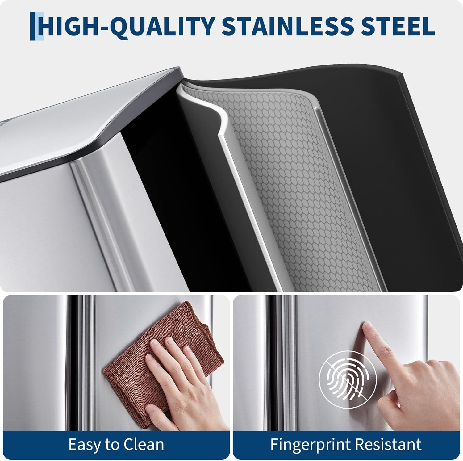 16 Gal Kitchen Trash Can with Lid Triple Compartment Stainless Steel Garbage Can