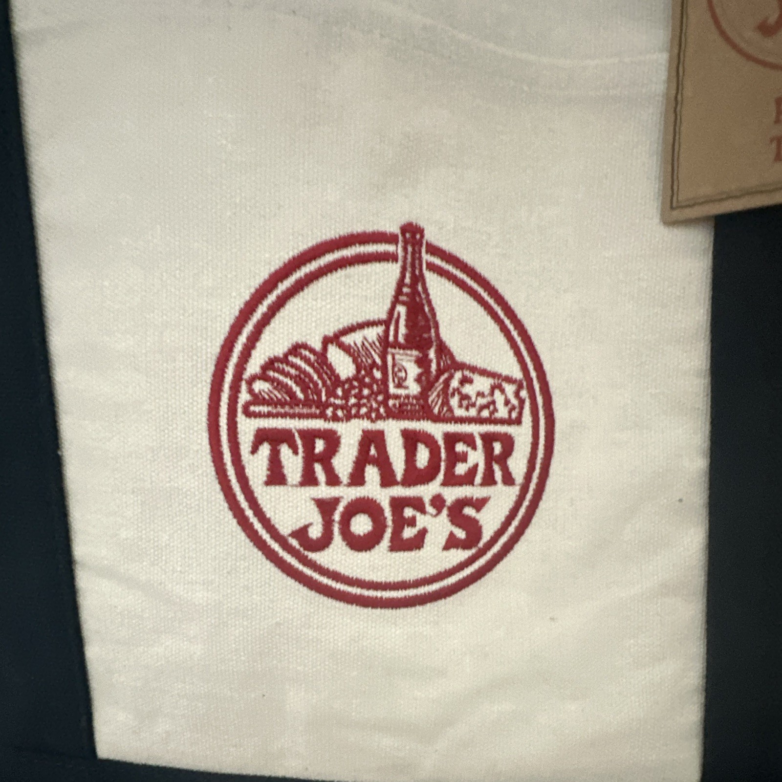 Trader Joe’s Reusable Tote Bag Cotton Polyester Beige Navy Red Logo