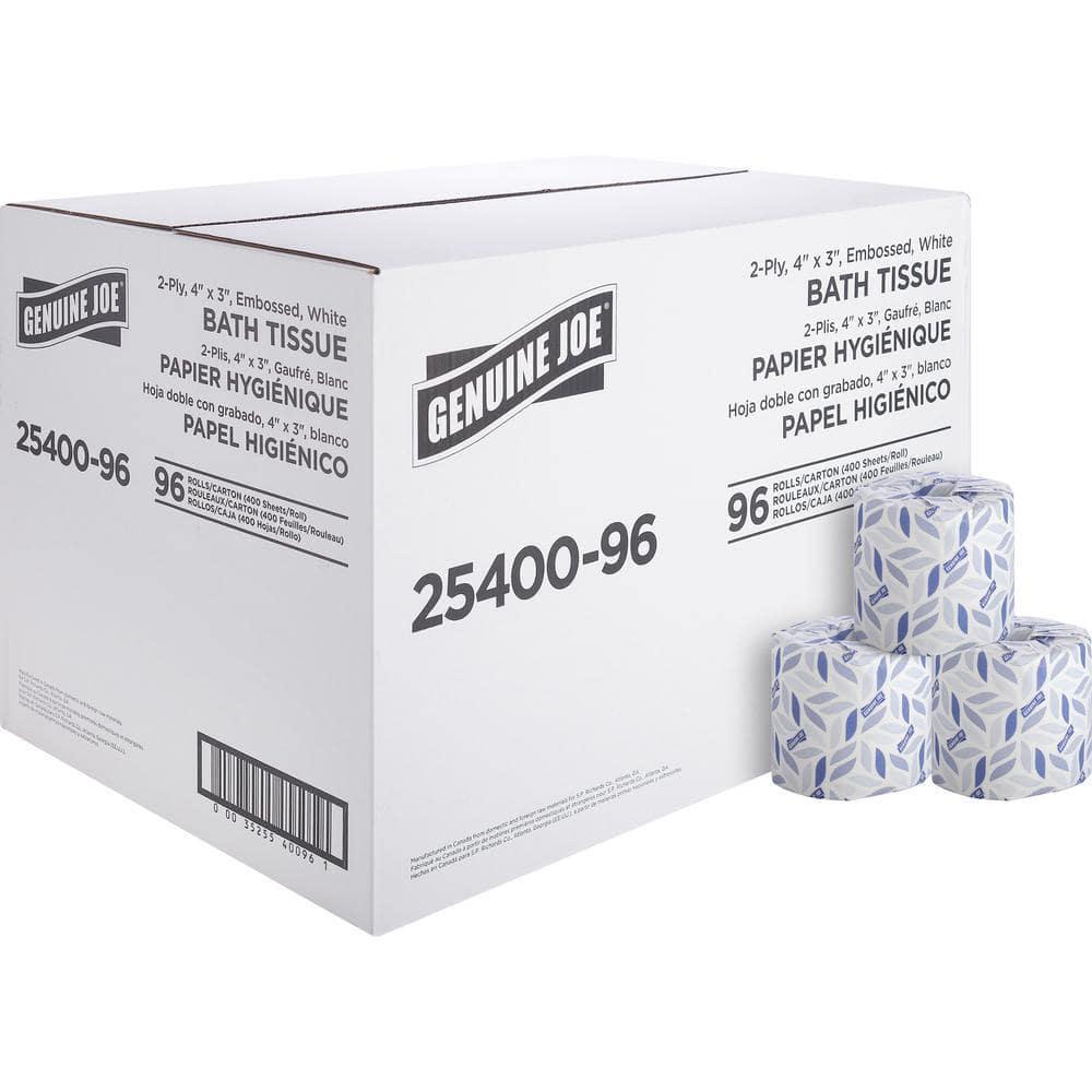 Genuine Joe Bath Tissue 2-Ply 400Sht/Roll 4″x3.15″ 96Roll/CT WE 2540096