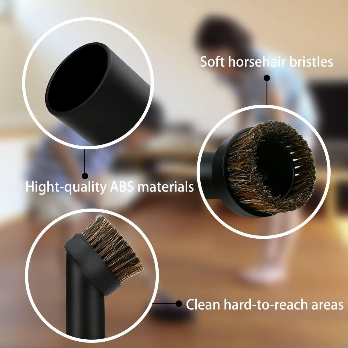 2 Pack 1.25″ Round Dust Brush Horse Hair for Vacuum Cleaner Attachments