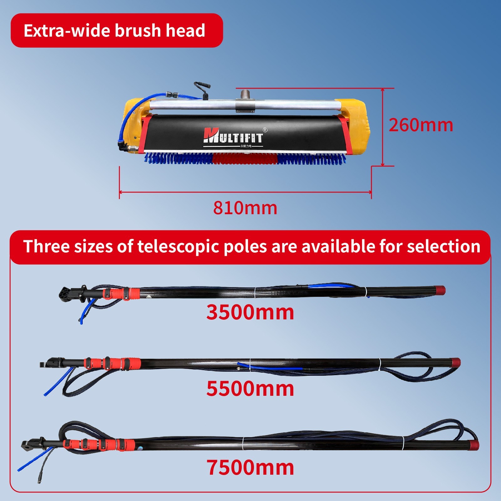 Solar Panel Cleaner 24ft Water Fed Rod 420rpm Forward/Reverse Roller Brush