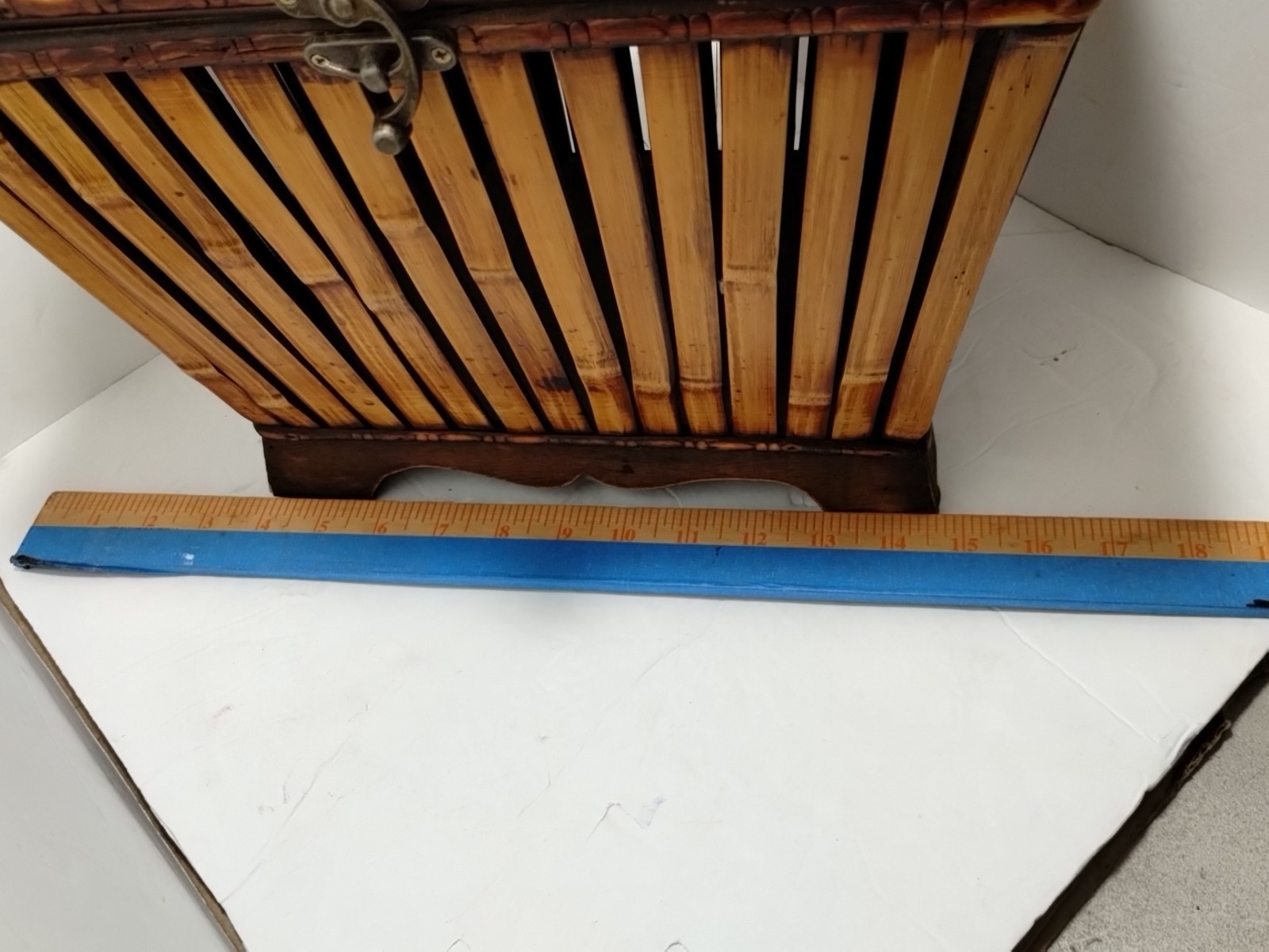 Bamboo Basket Container w/ Metal Latch 12 In High x 10 In Length Vintage China