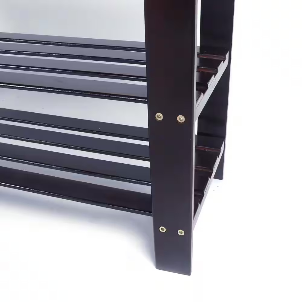35.43 In. L X 11.02 In. W X 17.72 In. H 10-Pairs 3-Tier Brown Bamboo Shoe Rack