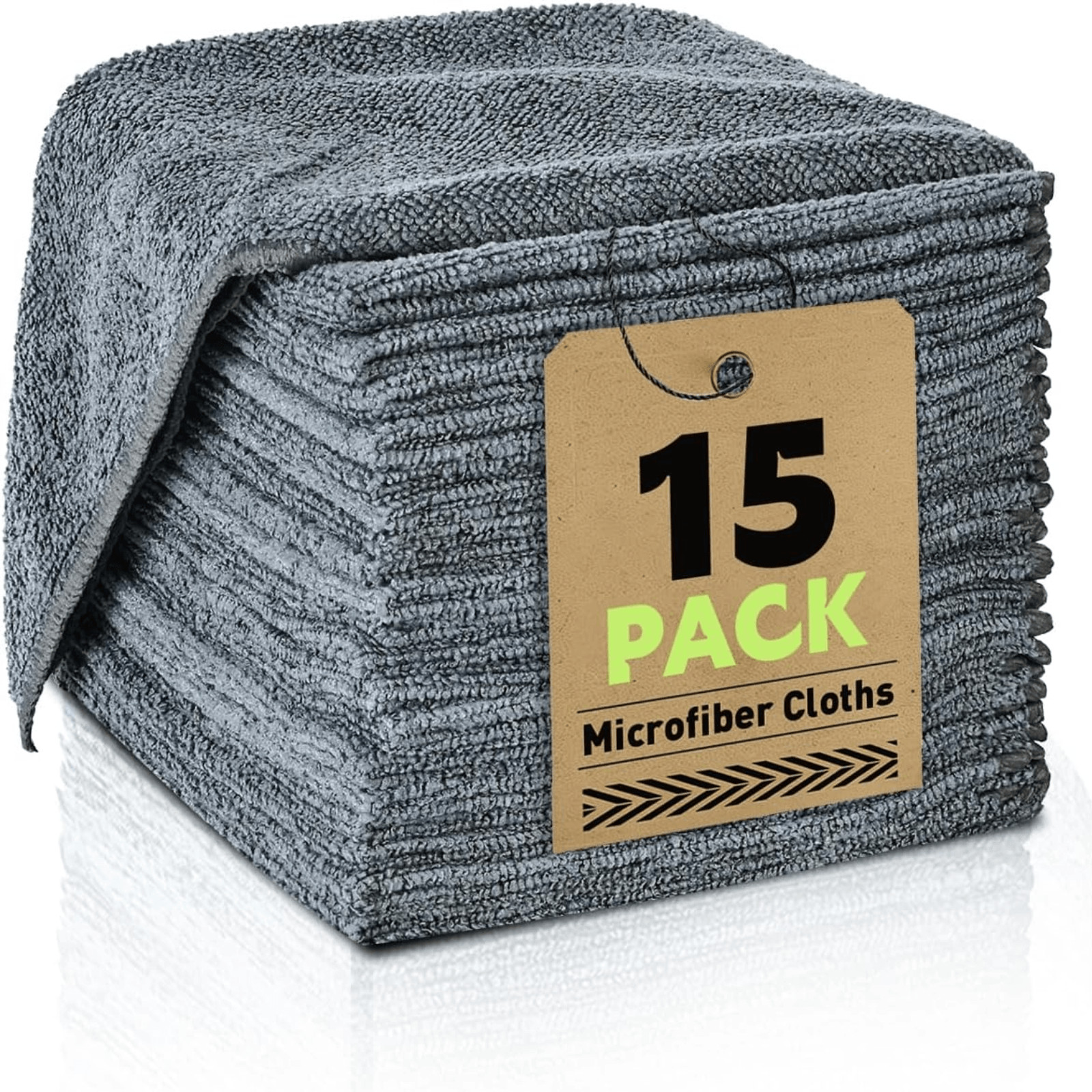 TEAWOO Microfiber Cleaning Cloths (15-Pack, Grey)