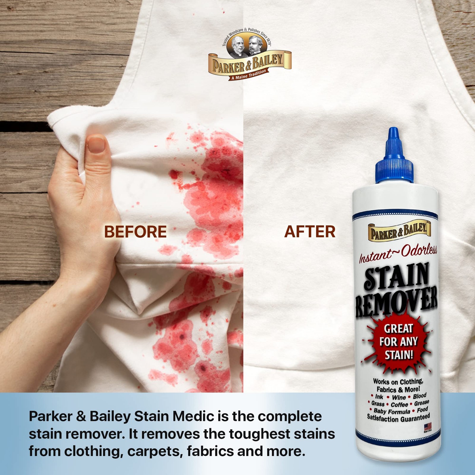 Parker & Bailey Liquid Stain Remover – Instant 8 Fl Oz (Pack of 1), White