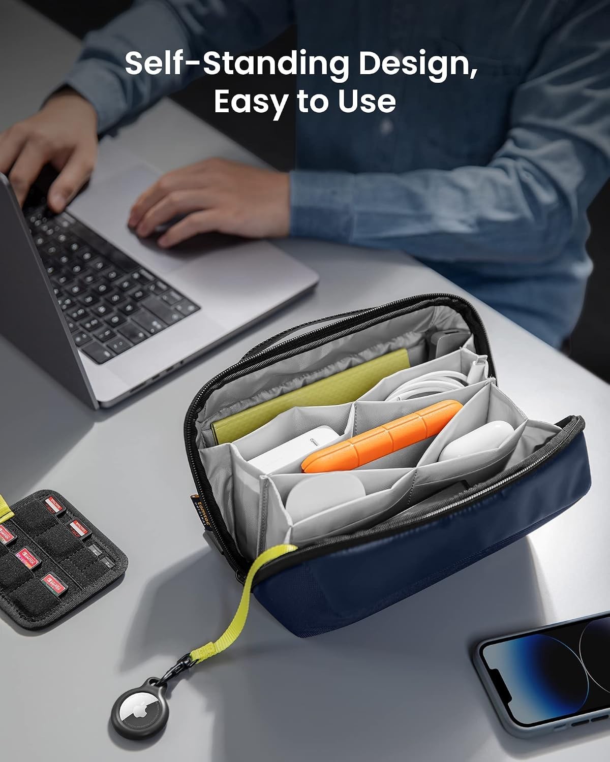 Tech Accessory Storage Bag with Removable Card Slots and Water-Resistant Design