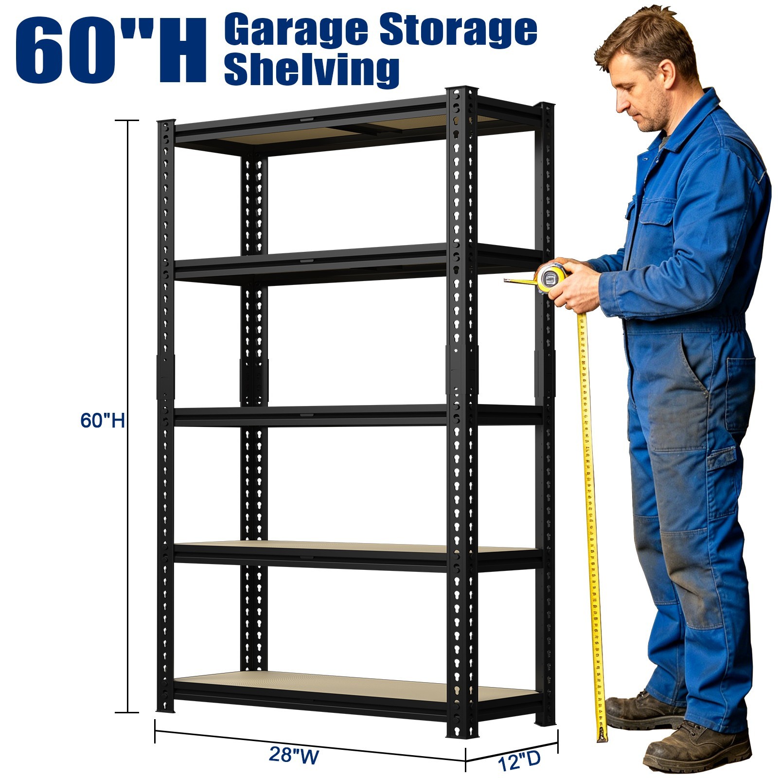 60″H Metal Garage Shelving 2000LBS 5 Tier Adjustable Garage Storage Shelves