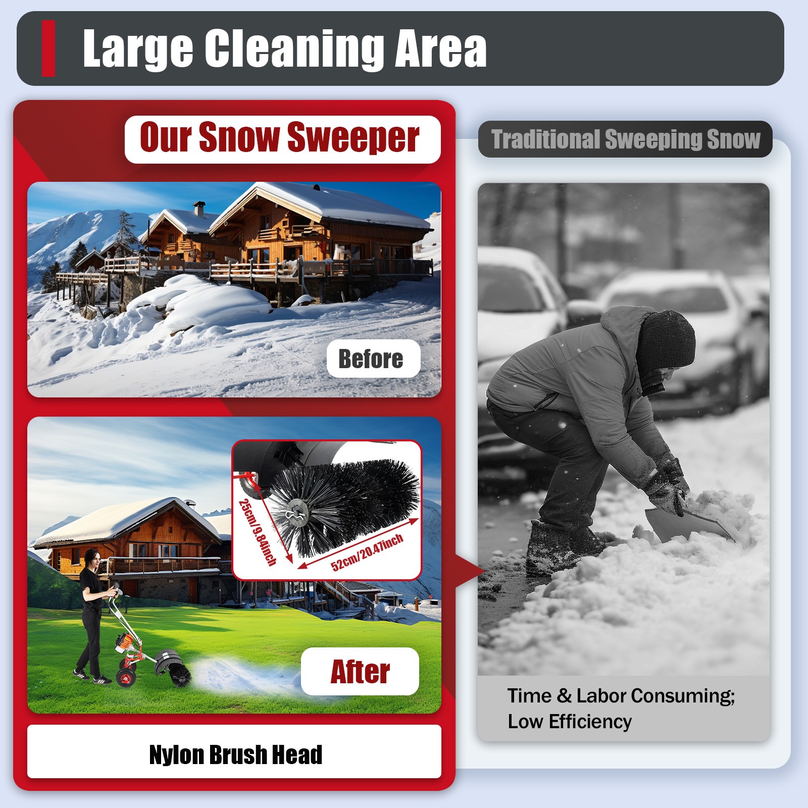 52CC Walk Behind Driveway Power Broom Snow Sweeper Artificial Grass Cleaner