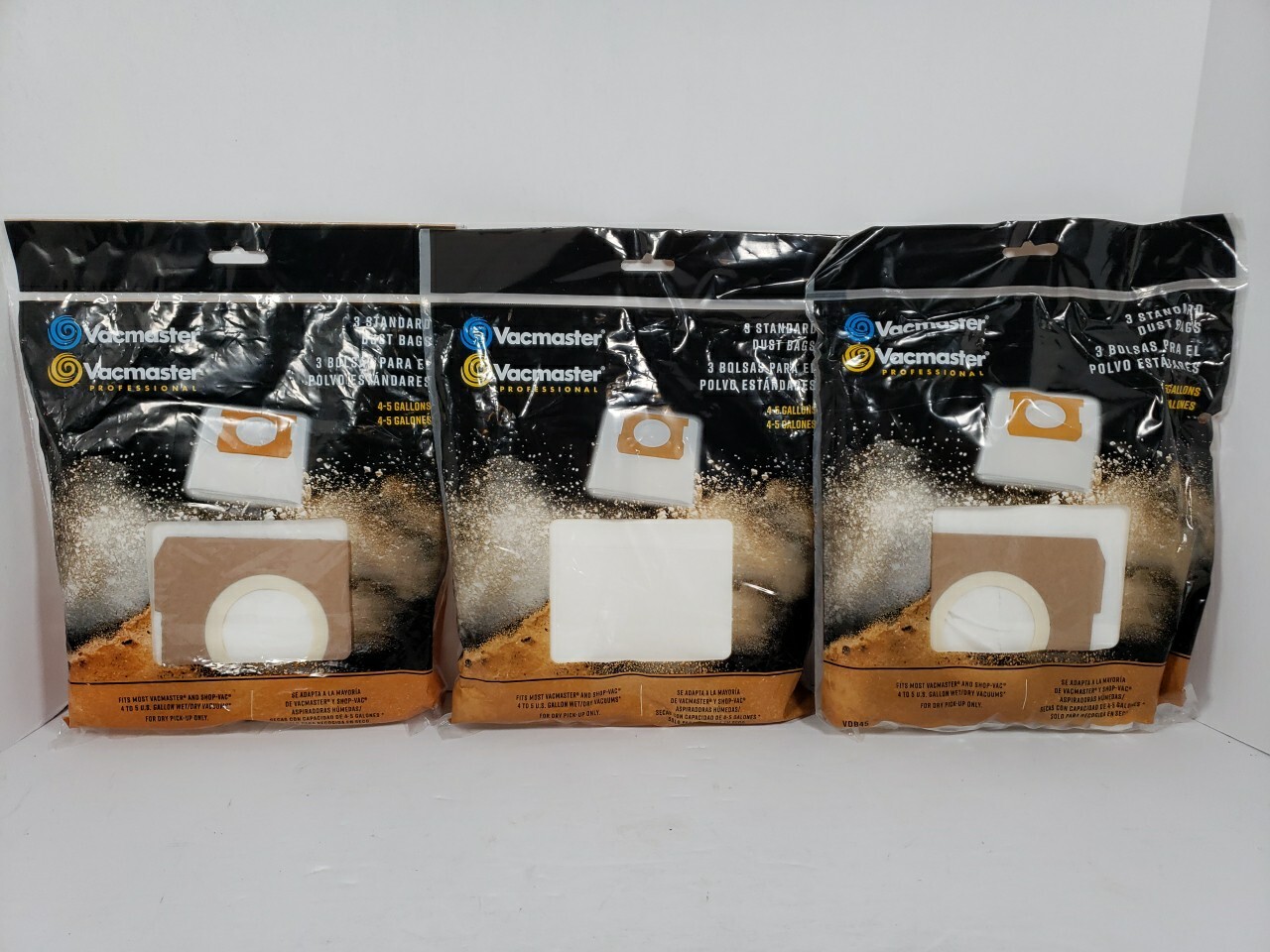 Set of 3 Vacuum Dust Bags 3 Pack Vacmaster 4-5 Gallons Dry Vacmaster & Shop Vac