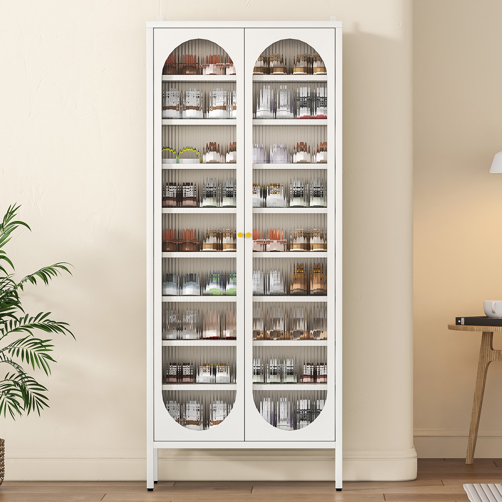 9-Tier Shoes Storage Rack w/ Fluted Doors 67″ Height Shoes Cabinet Steel Frame
