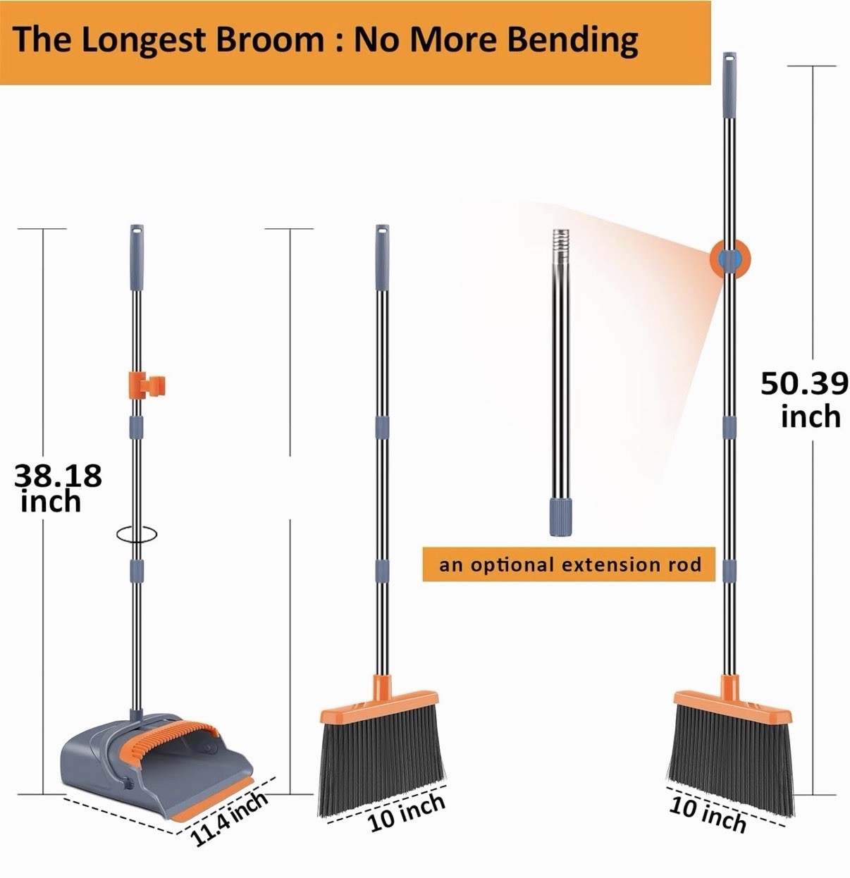 Broom Dustpan Set Self-Cleaning Indoor Outdoor Heavy Duty Recycled Material