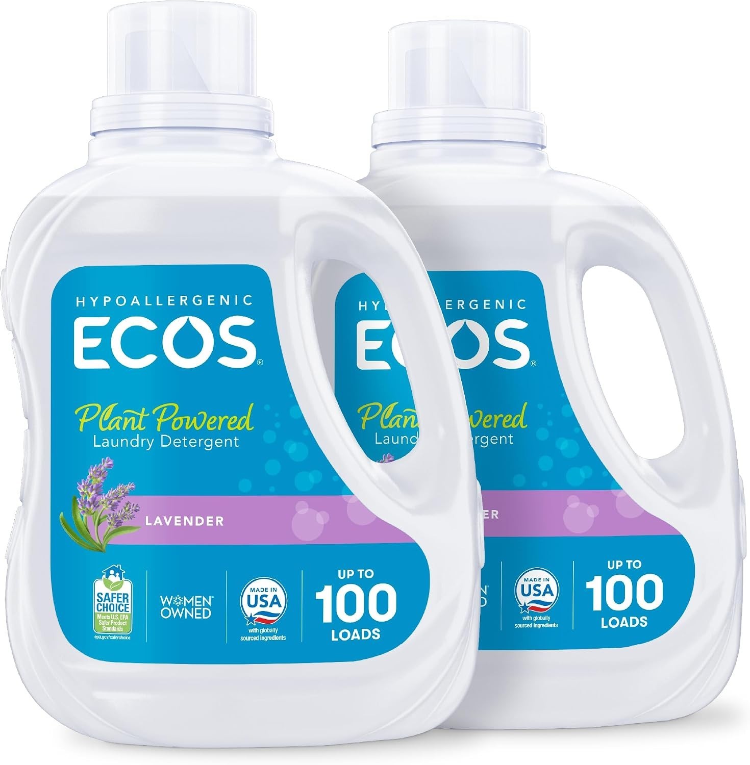 ECOS Laundry Detergent Liquid Lavender 100 fl oz 2 Pack 200 Loads Plant Based