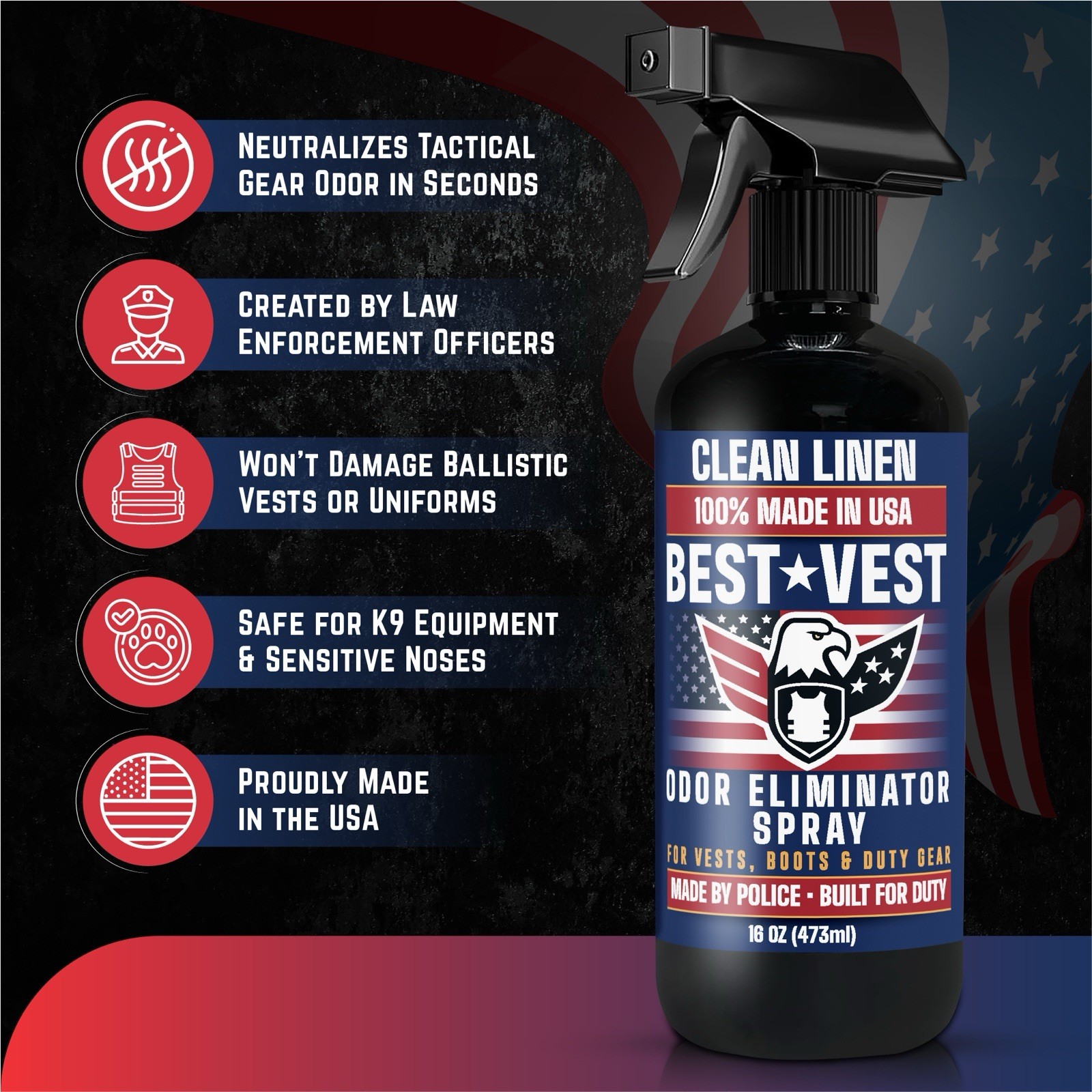 (2) Vest Odor Control Spray Tactical Gear Deodorizer for Vests Uniforms Boots