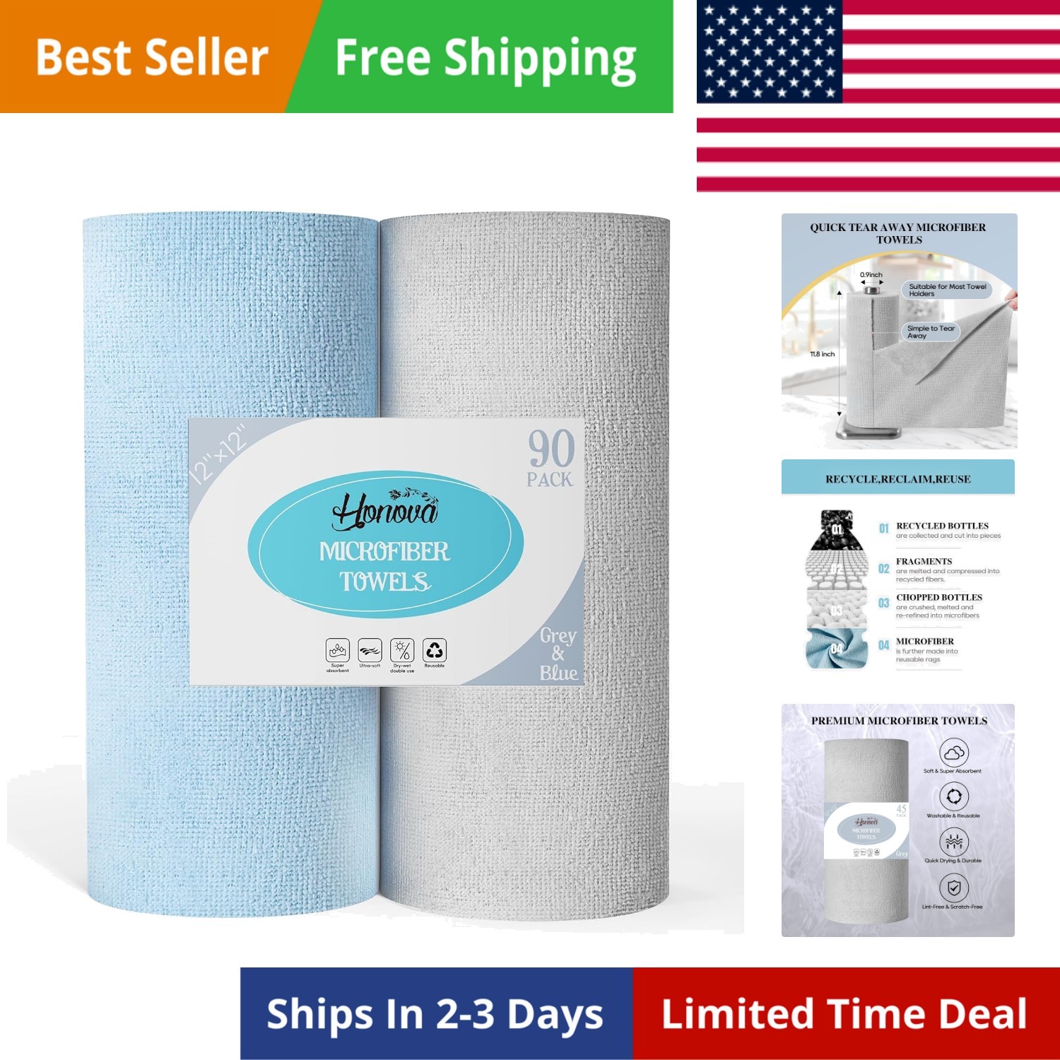 Microfiber Cleaning Cloth Roll 90 Pack, Tear Away Microfiber Towels, 12″ x 12…