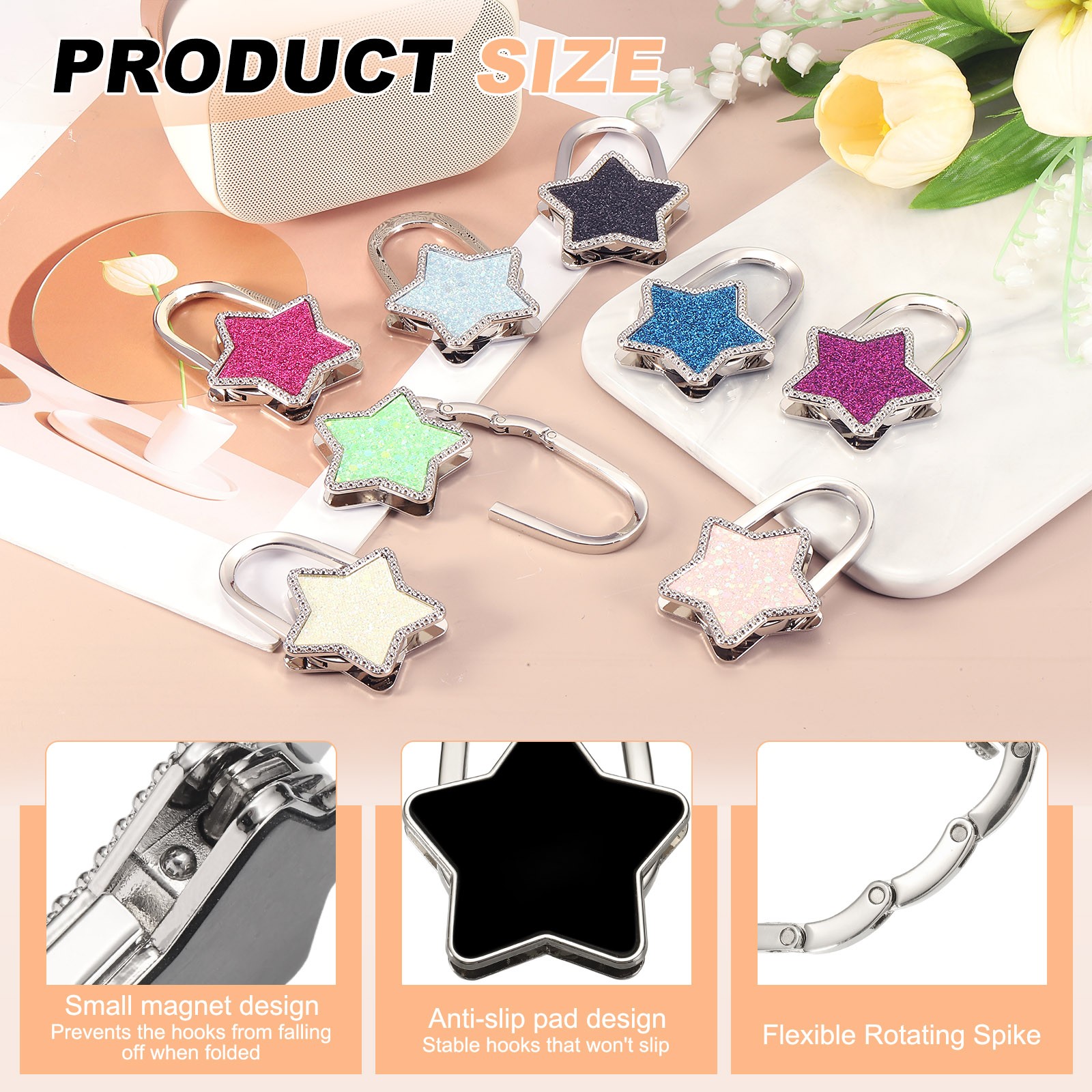 Foldable Purse Hook for Table 1Pcs Metal Bag Holder Hooks Star Shape Purple