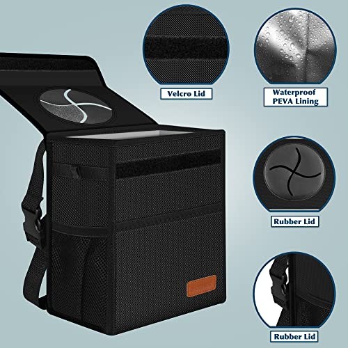 Leak Proof Car Trash Can with Lid – Waterproof Automotive 2.25 Gallons Black