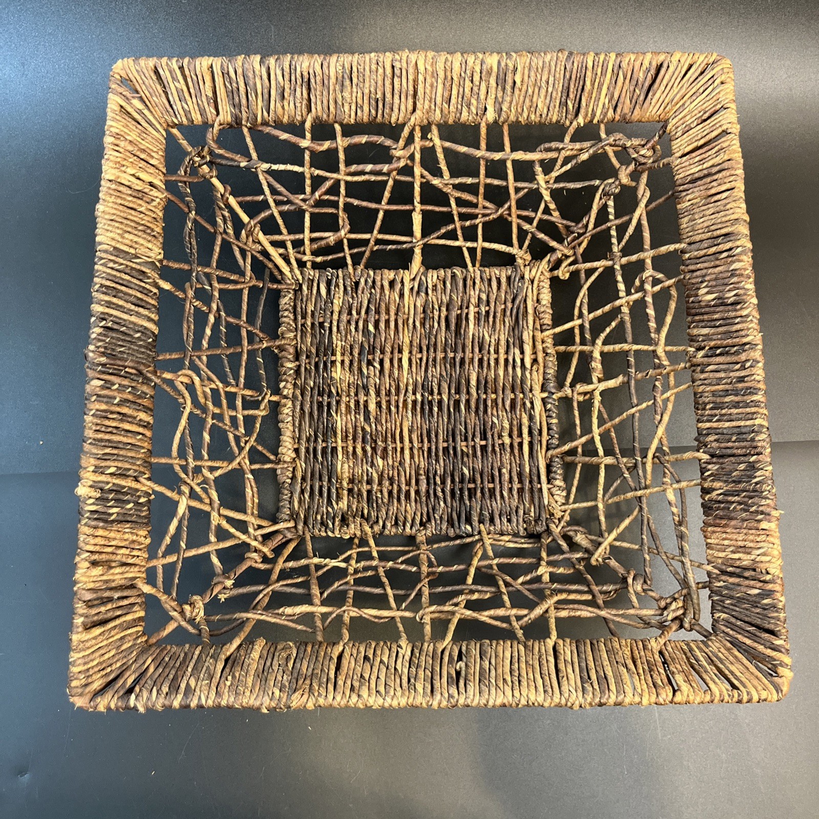 Jute Twine Wrapped Wire Basket Fruit Bowl Farmhouse Rustic Decor 16″ Bathroom