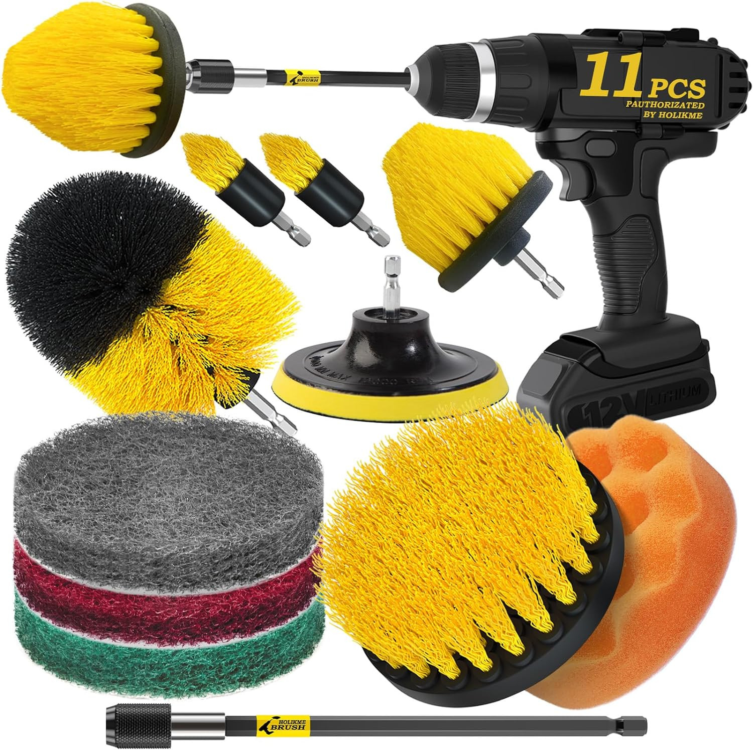 11 Piece Drill Brush Attachment Set Scouring Pads Power Scrubber Brush Scrub Pad