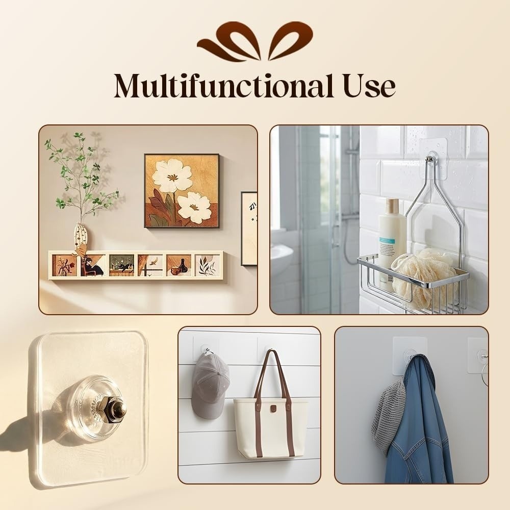 10x Self Adhesive Wall Hooks No Drill Screw Stickers Punch Free Seamless Clear