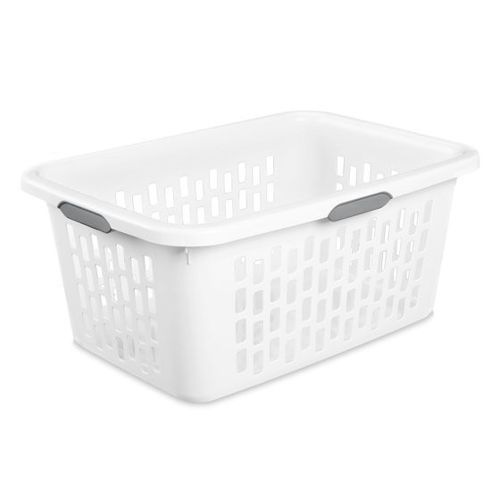Sterilite 2 Bushel Large Plastic Laundry Basket 4 Comfort Grip Handles, White
