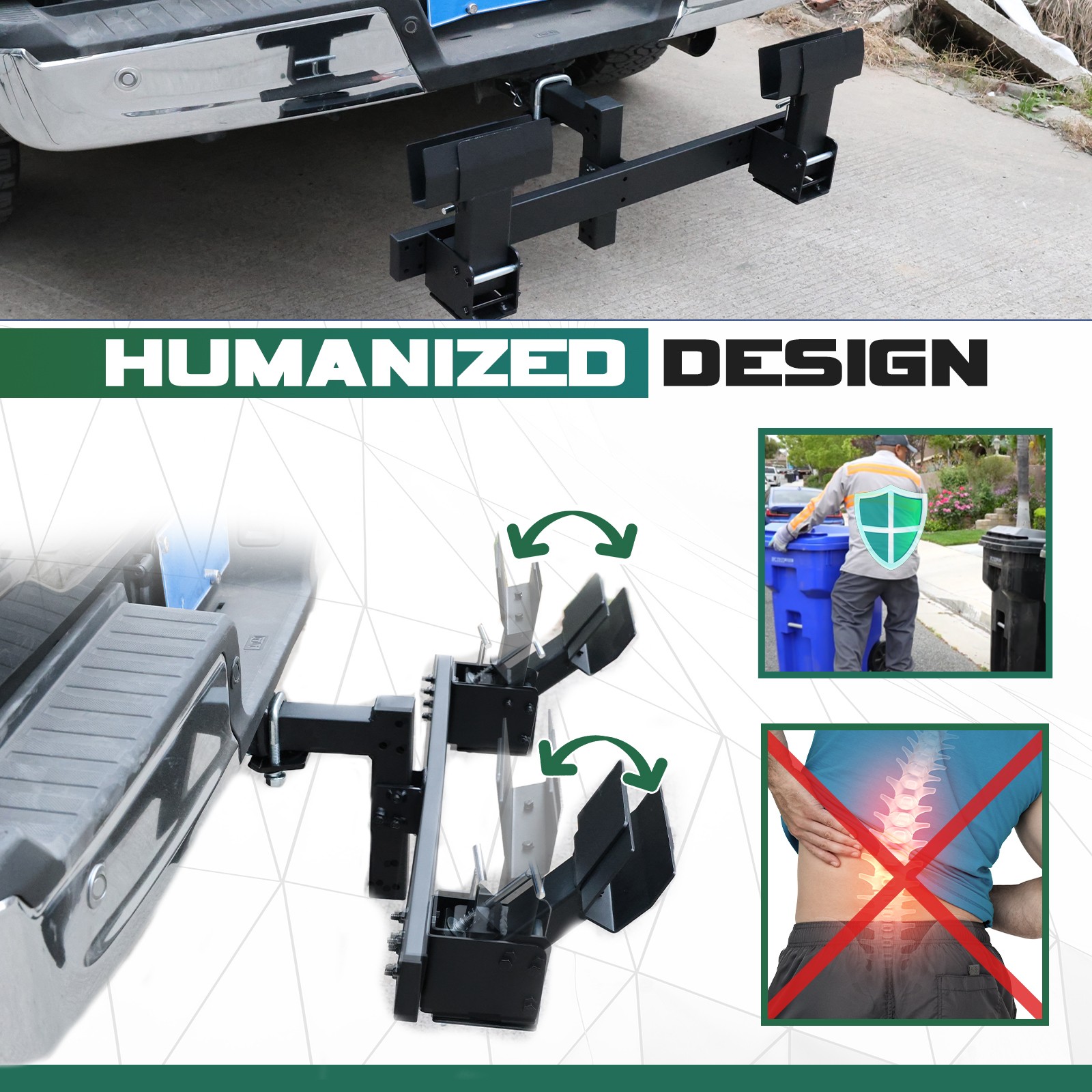 Car&Truck Dual Trash Can Hauler Can Towing Hitch Carrier with 2″ Hitch Receiver