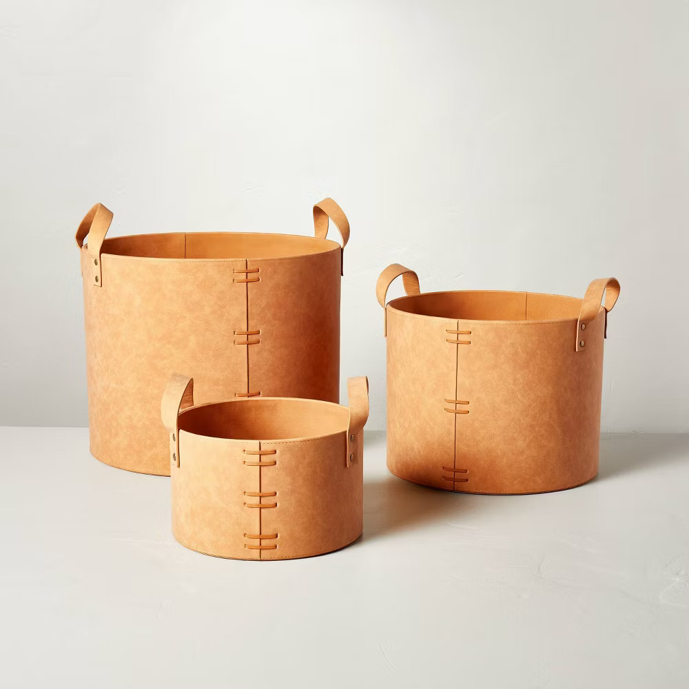 Large Faux Leather Storage Bin Camel Brown – Hearth & Hand with